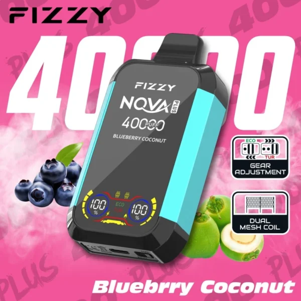Blueberry Coconut flavor FIZZY NOVA Plus 40000 puff vape with gear adjustment and dual mesh coil