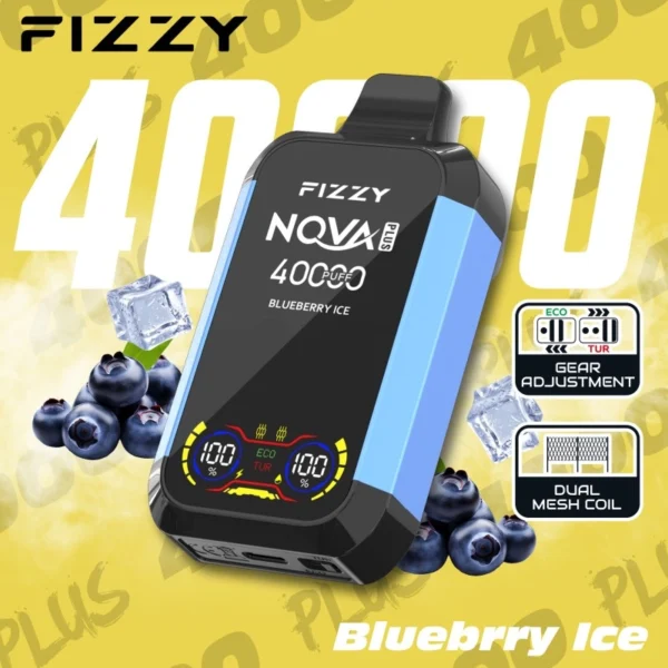 Blueberry Ice flavor FIZZY NOVA Plus with icy cool vapor and gear adjustment feature