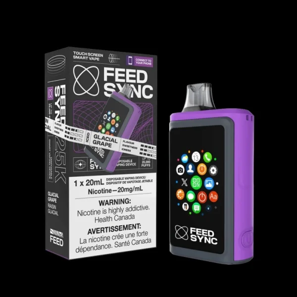 Feed Sync disposable vape in Glacial Grape with touchscreen