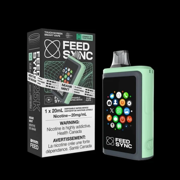 Feed Sync Miami Mint smart disposable vape with vibrant mint profile