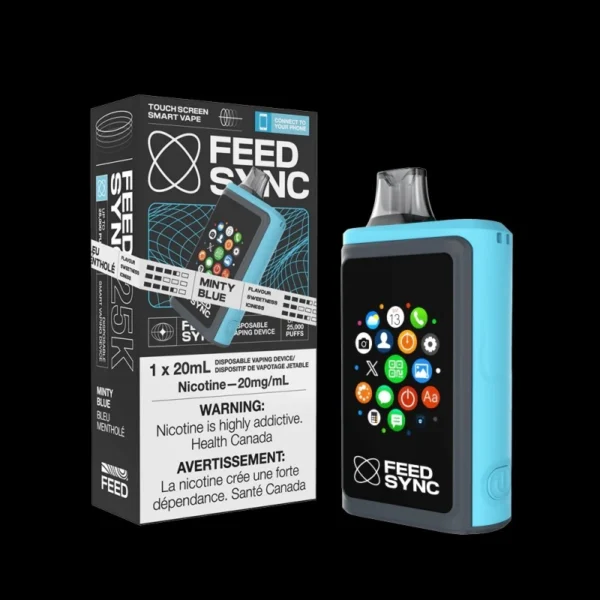 Feed Sync Minty Blue vape with cool minty flavour and digital display