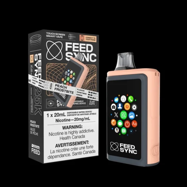 Peach Frostbite Feed Sync disposable vape in pastel casing