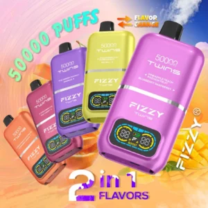 Complete lineup of Fizzy Twins 50000 puff disposable vape devices with all color