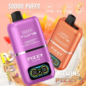 Purple and Orange Fizzy Twins disposable vape with 2-in-1 flavor feature