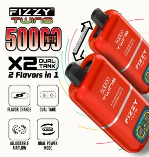Infographic showing Fizzy Twins vape specifications and features
