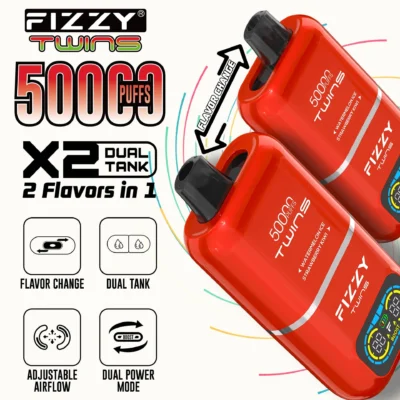 Infographic showing Fizzy Twins vape specifications and features