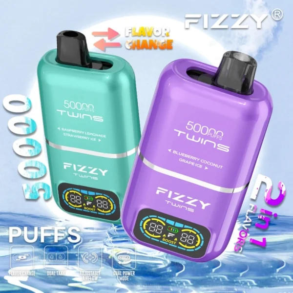 Mint green and purple disposable vape with 50000 puffs and flavor change option