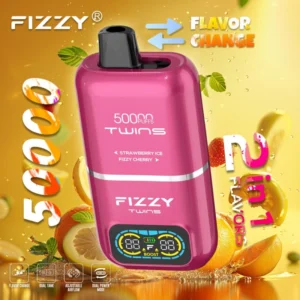 Fizzy Twins 50000 puffs disposable vape in Strawberry Ice and Fizzy Cherry flavor with digital display