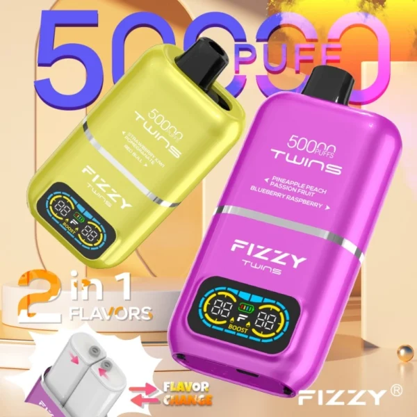 Yellow and purple disposable vape with dual power mode and premium display