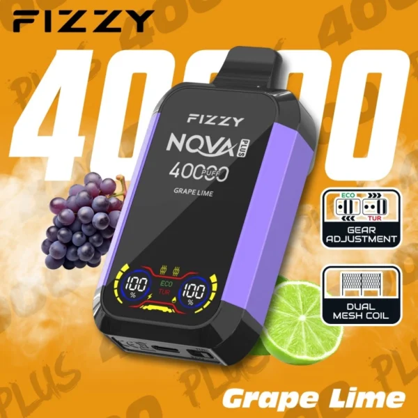 FIZZY NOVA Plus vape in Grape Lime flavor with bold citrus visuals
