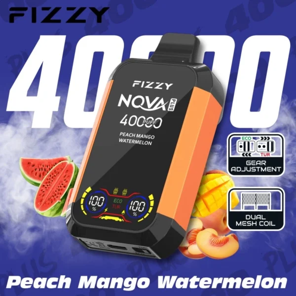 Flavorful Peach Mango Watermelon blend in FIZZY NOVA Plus with display indicators