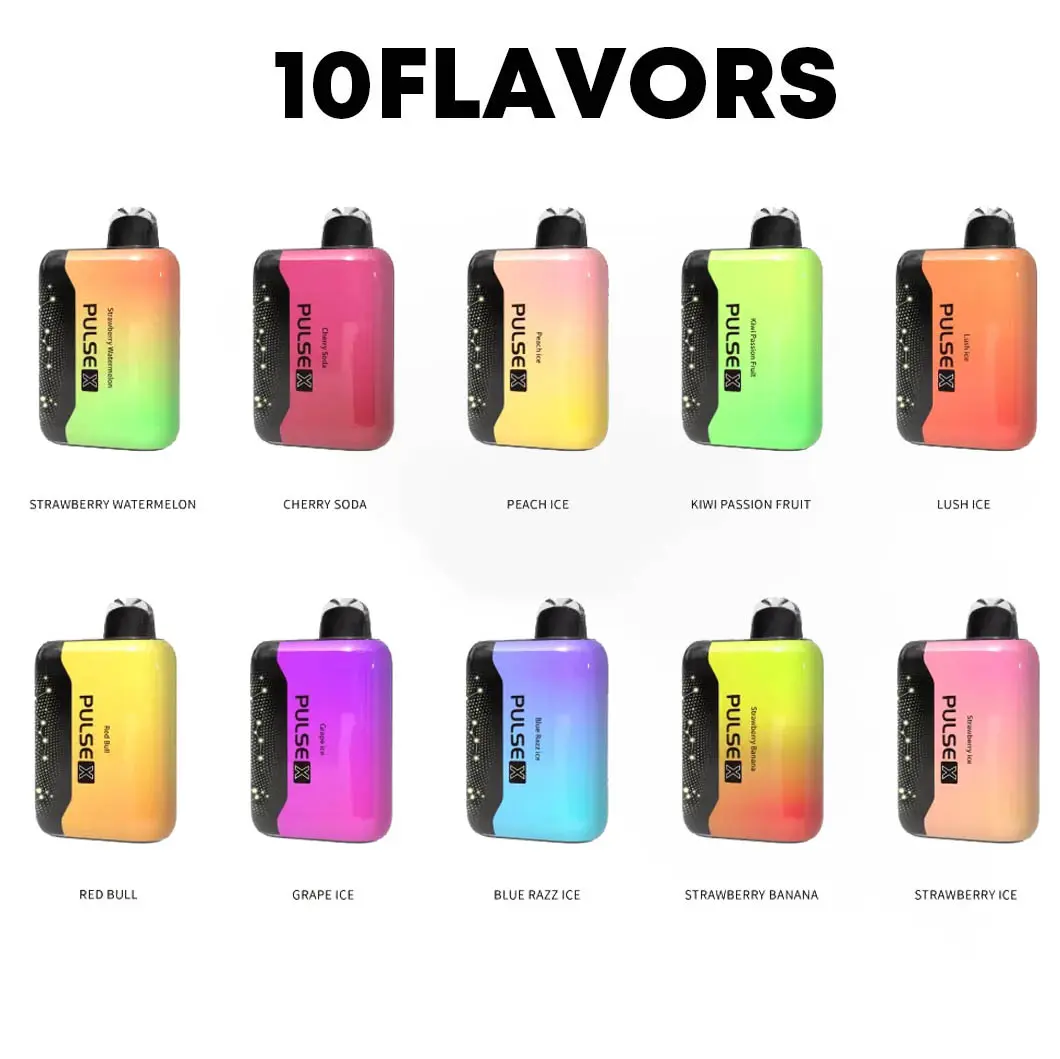 ELF BOX Pulse X flavors lineup: Strawberry Watermelon, Cherry Soda, Peach Ice, Kiwi Passion Fruit, Lush Ice, Red Bull, Grape Ice, Blue Razz Ice, Strawberry Banana, Strawberry Ice