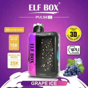 ELF BOX Pulse X Grape Ice with 2% nicotine, 25,000 puffs in regular mode, 3D curved screen and VPU inside.