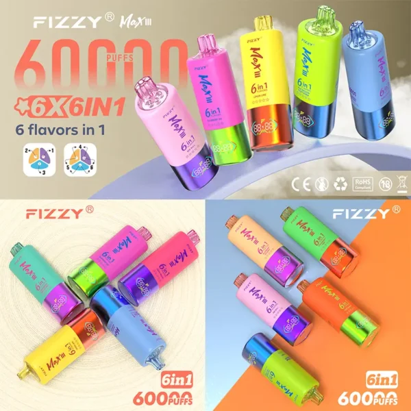 Fizzy Max III disposable vape 60000 puffs 6-in-1 flavors