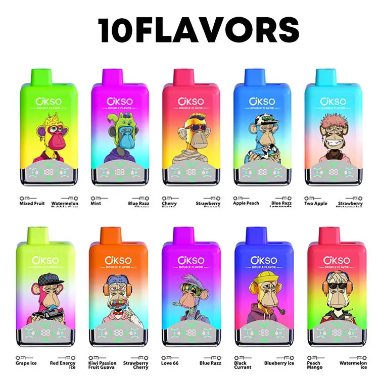 OKSO Double Flavor 60000 – Flavors Lineup OKSO Double Flavor 60000 flavors lineup with 10 double-flavor sets and 2% nicotine