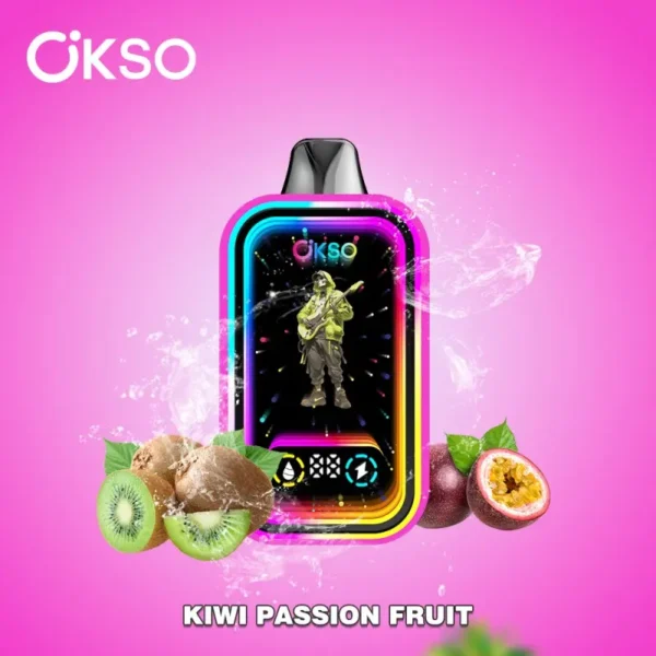 OKSO Magic Mirror 50K Disposable Vape Kiwi Passion Fruit flavor, 50,000 puffs, tangy kiwi with sweet passion fruit, rechargeable.
