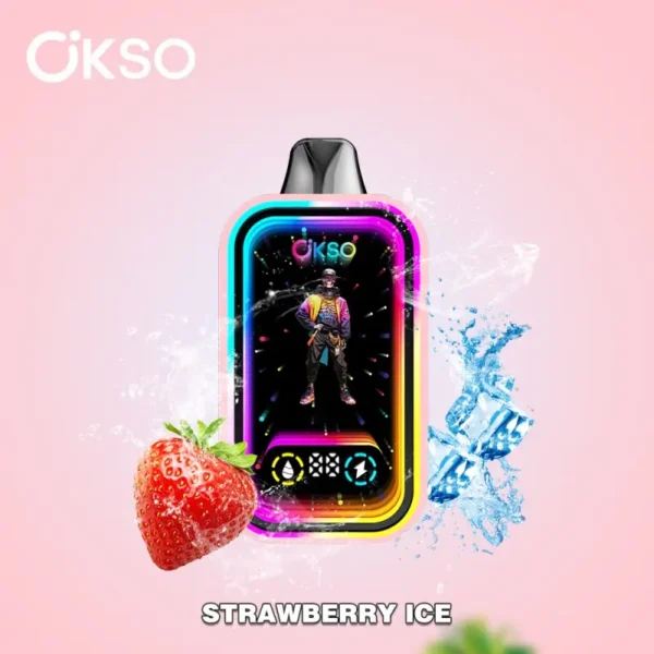 OKSO Magic Mirror 50K Disposable Vape in Strawberry Ice offering 50,000 puffs, dual mesh coil and a sweet strawberry chill.